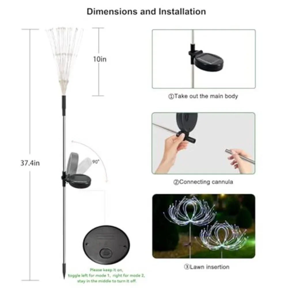 2 Pack Solar Garden Lights 120 LED Firework Waterproof Outdoor Decor